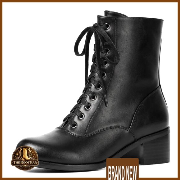 Shoes - Victorian Lace Up Ankle Booties Side Zipper Chunky Heel Vintage Steampunk